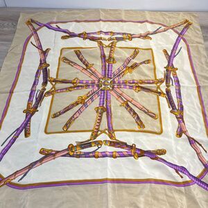 Larioseta Silk Scarf Sword Knives 31" Ivory Purple Gold Italy